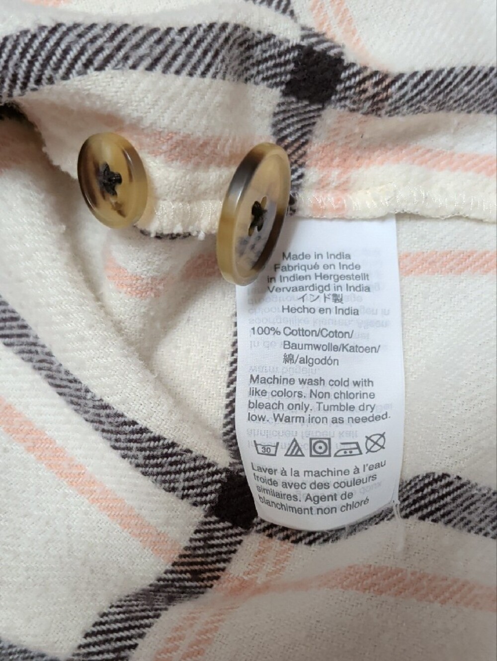 Madewell Flannel Cream Plaid Shirt Jacket with Black and Blush Stripes - Picture 6 of 6